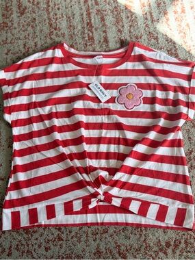 Girl’s Old Navy Red and White Striped Crewneck Tee